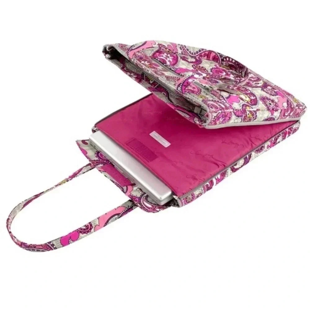 Vintage Vera Bradley Laptop Tote Bag Paisley Plaid case travel quilted pockets